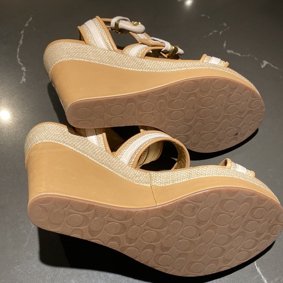 Coach Gold & White Woven Wedge Heels - Picture 7 of 11